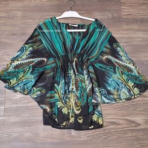 Rebellion Paisley Blouse S Black Teal Fairycore Y2K Semi-Sheer Witxhy